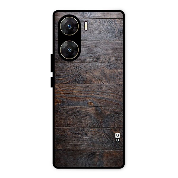 Dark Wood Printed Metal Back Case for Vivo V29e