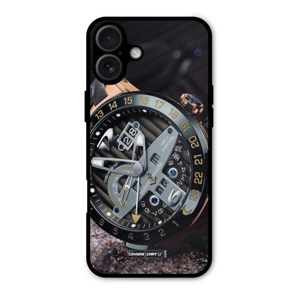 Designer Stylish Watch Metal Back Case for iPhone 16 Plus