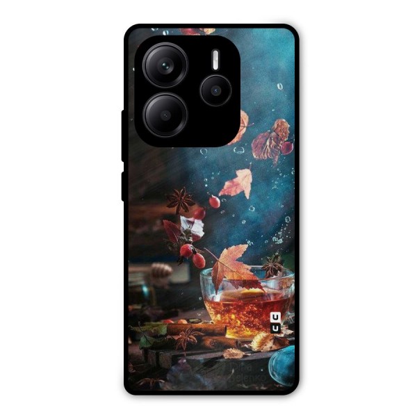 Falling Leaves Tea Metal Back Case for Redmi Note 14 5G
