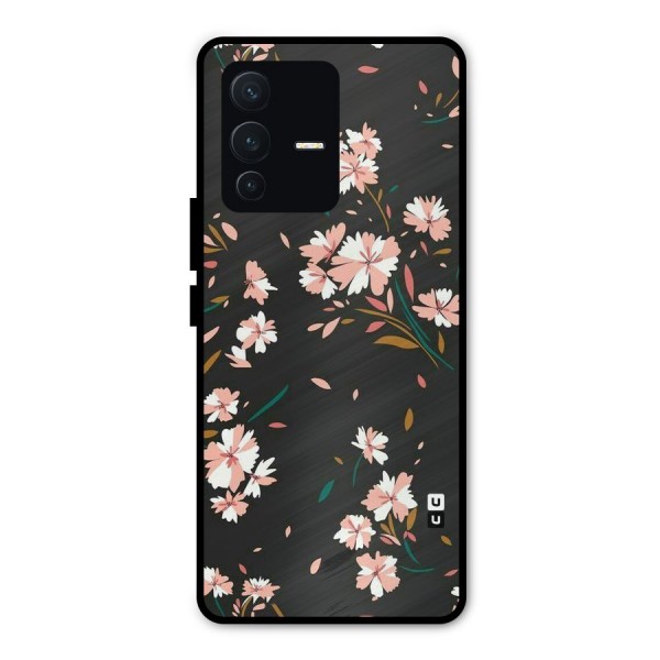 Floral Petals Peach Metal Back Case for Vivo V23 Pro