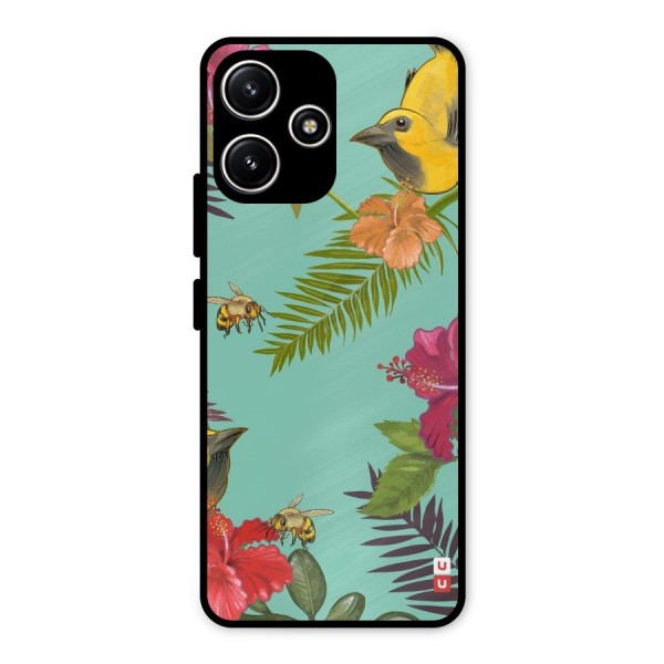 Flower Bird and Bee Metal Back Case for Redmi 12 5G