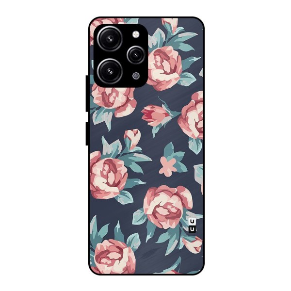 Flowers Painting Glass Back Case for Redmi 12 4G