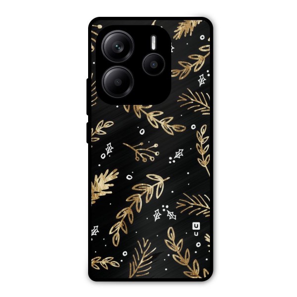 Gold Palm Leaves Metal Back Case for Redmi Note 14 5G