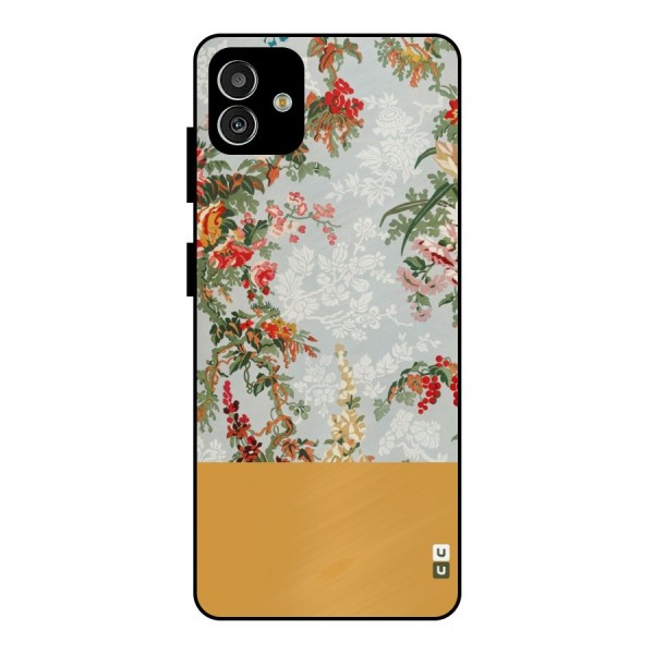 Golden Stripe on Floral Metal Back Case for Galaxy M13 5G