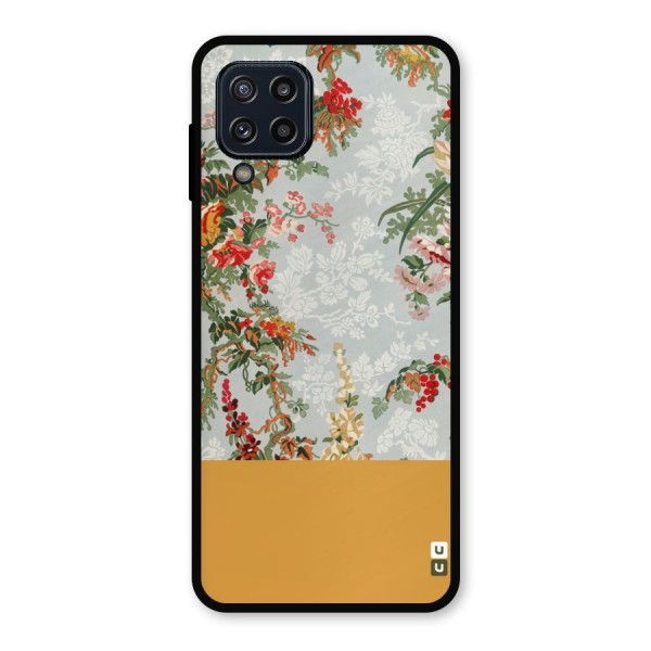 Golden Stripe on Floral Metal Back Case for Galaxy M32