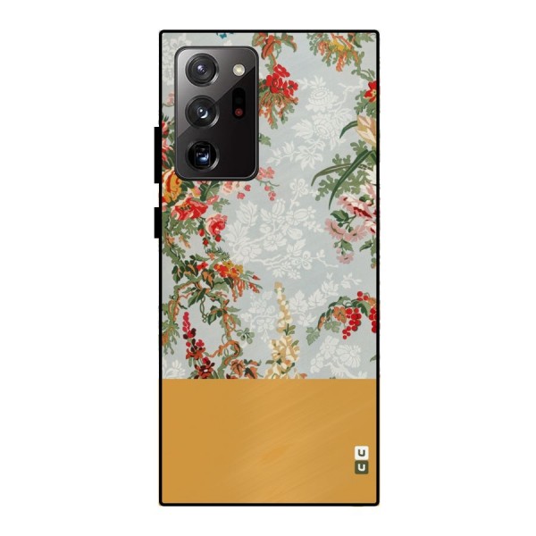 Golden Stripe on Floral Metal Back Case for Galaxy Note 20 Ultra