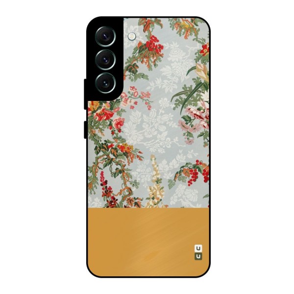 Golden Stripe on Floral Metal Back Case for Galaxy S22 Plus 5G
