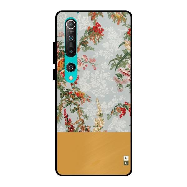 Golden Stripe on Floral Metal Back Case for Mi 10