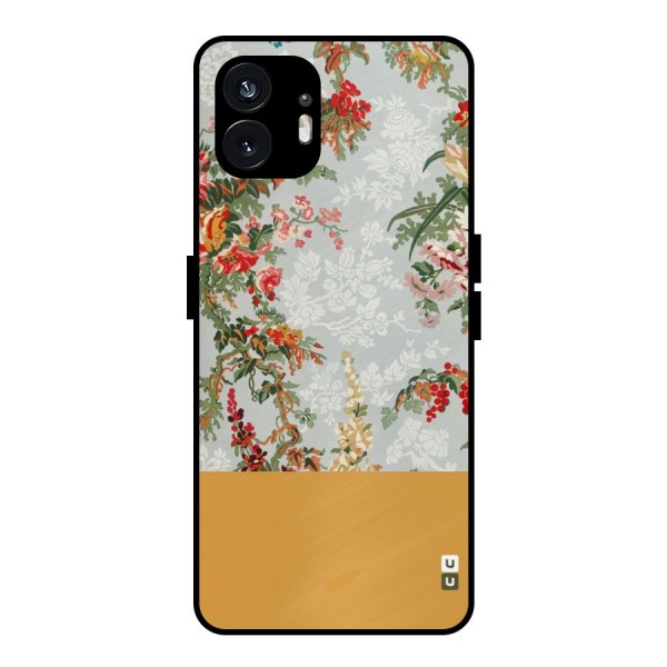 Golden Stripe on Floral Metal Back Case for Nothing Phone 2