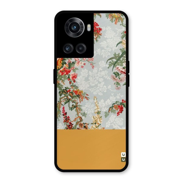 Golden Stripe on Floral Metal Back Case for OnePlus 10R