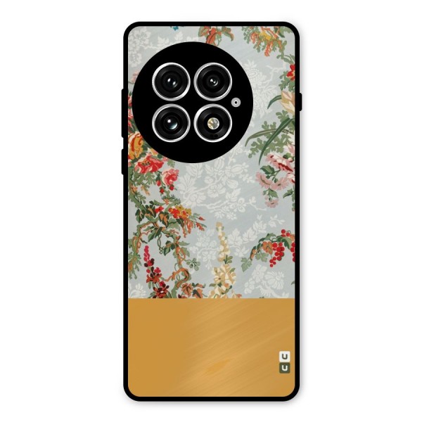 Golden Stripe on Floral Metal Back Case for OnePlus 13