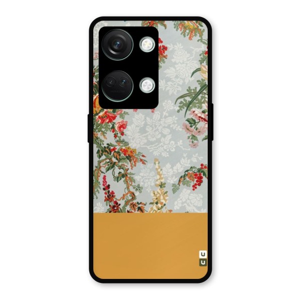 Golden Stripe on Floral Metal Back Case for OnePlus Nord 3