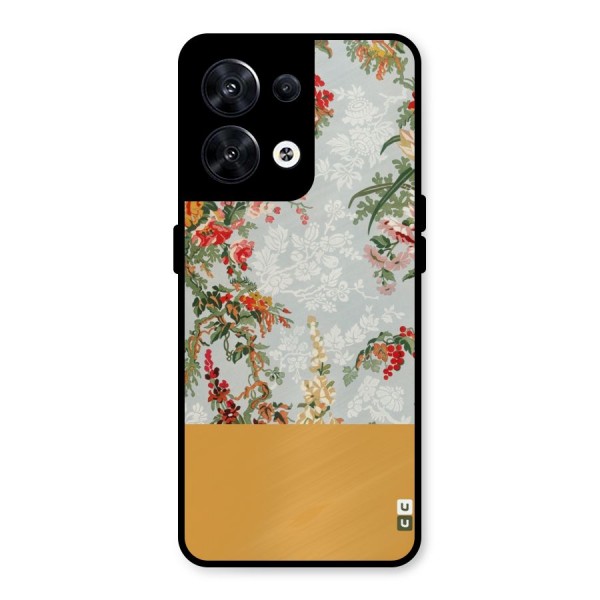 Golden Stripe on Floral Metal Back Case for Oppo Reno8 5G