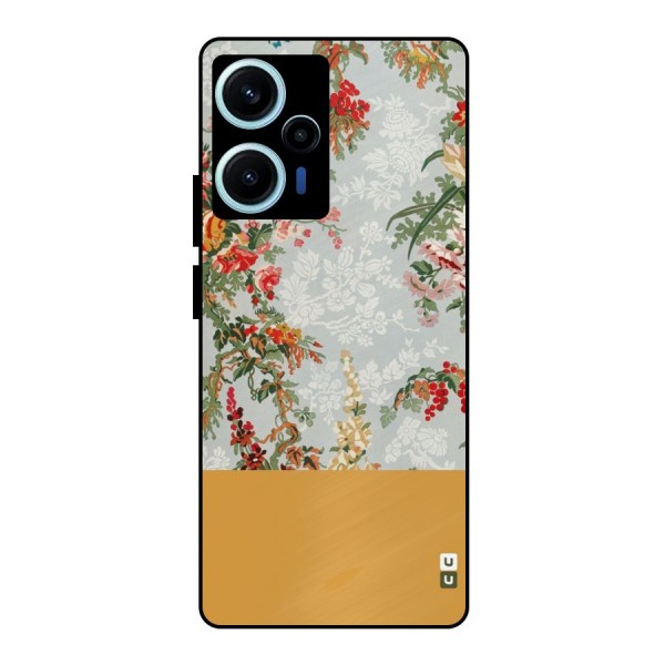 Golden Stripe on Floral Metal Back Case for Poco F5