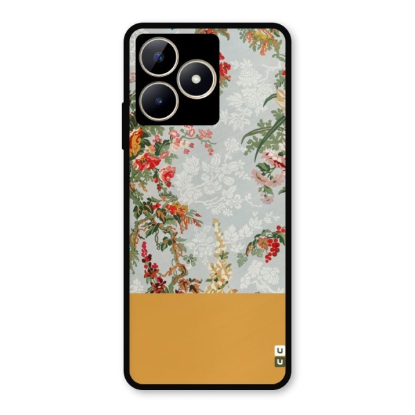Golden Stripe on Floral Metal Back Case for Realme Narzo N53