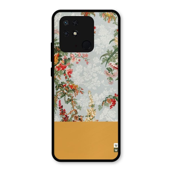 Golden Stripe on Floral Metal Back Case for Redmi 10 Power