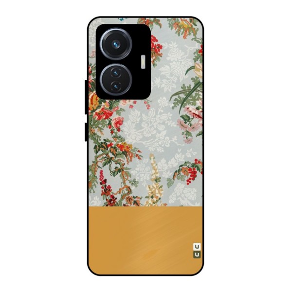 Golden Stripe on Floral Metal Back Case for iQOO Z6 44W