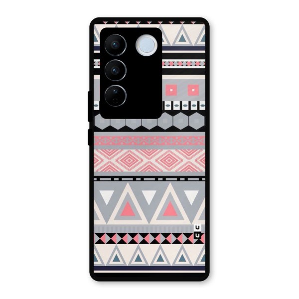 Grey Pink Pattern Metal Back Case for Vivo V27 Pro