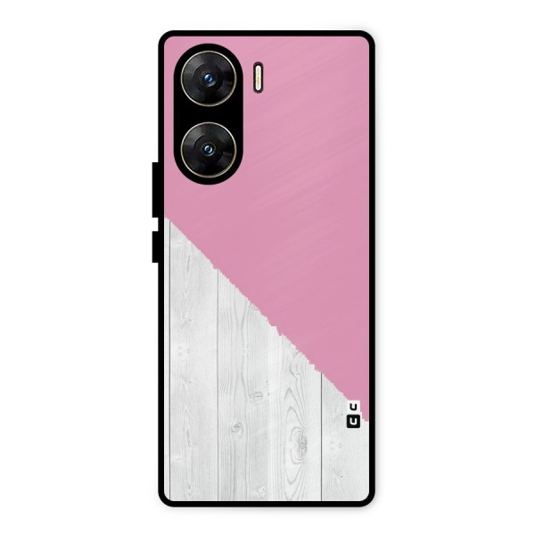 Grey Pink Wooden Design Metal Back Case for Vivo V29e