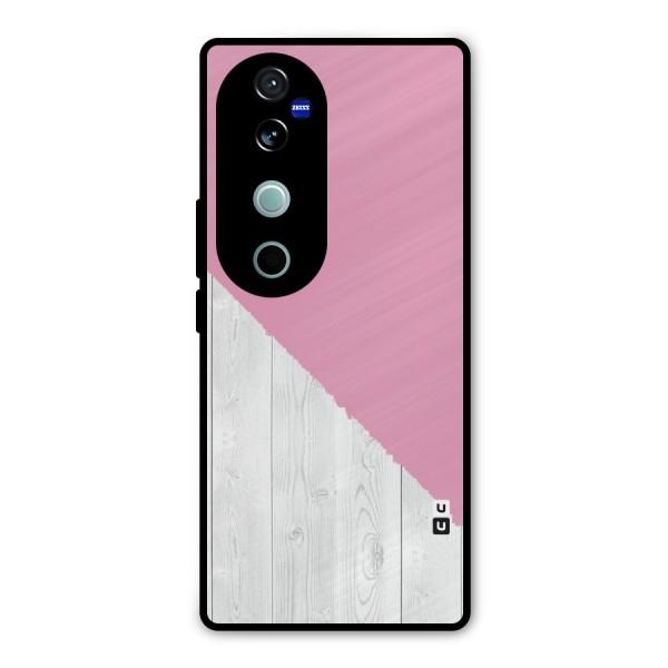 Grey Pink Wooden Design Metal Back Case for Vivo V40 Pro