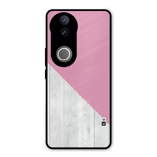 Grey Pink Wooden Design Metal Back Case for Vivo V50e