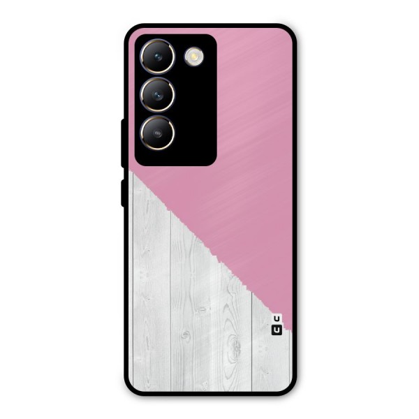 Grey Pink Wooden Design Metal Back Case for Vivo Y200e