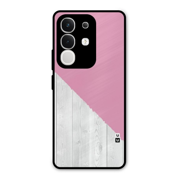 Grey Pink Wooden Design Metal Back Case for iQOO Z10x
