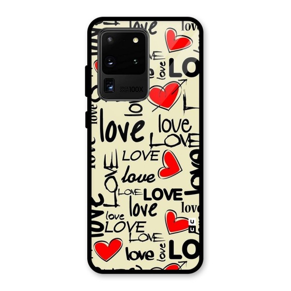 Love Hearts Pattern Glass Back Case for Galaxy S20 Ultra