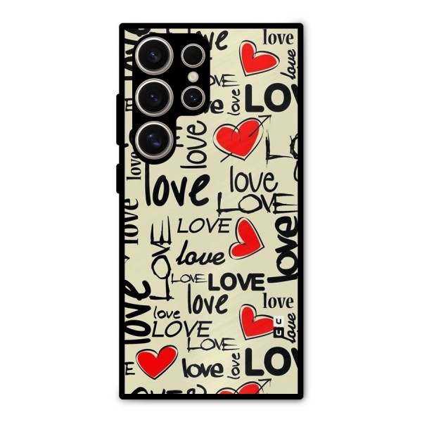 Love Hearts Pattern Metal Back Case for Galaxy S24 Ultra
