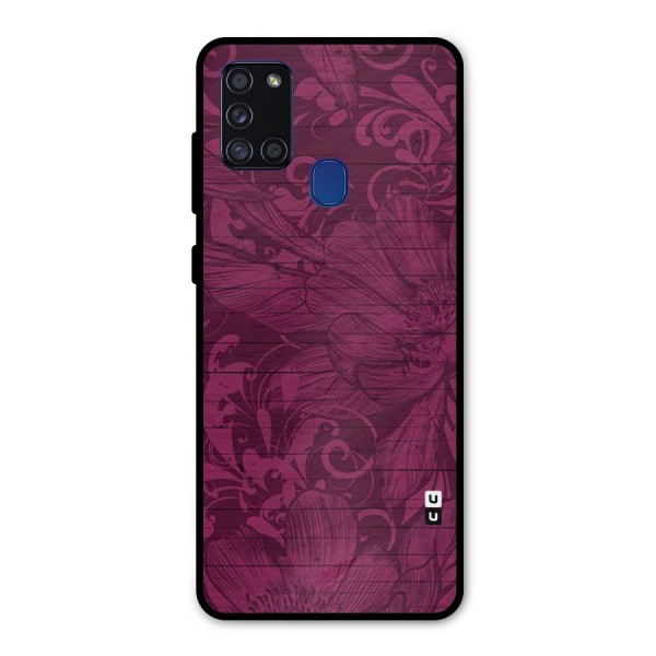 Magenta Floral Pattern Metal Back Case for Galaxy A21s