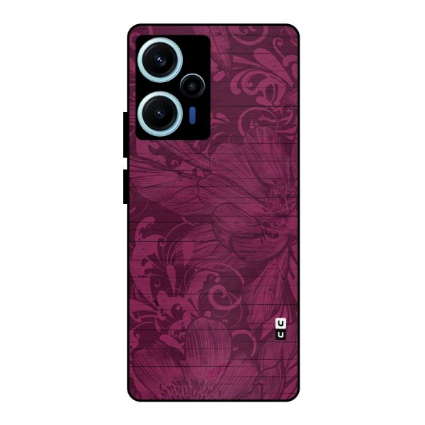 Magenta Floral Pattern Metal Back Case for Poco F5