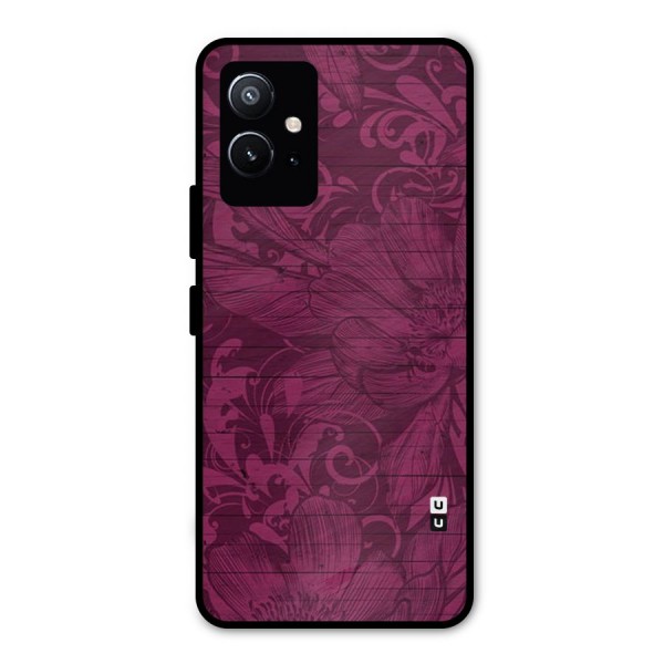 Magenta Floral Pattern Metal Back Case for Vivo T1 5G