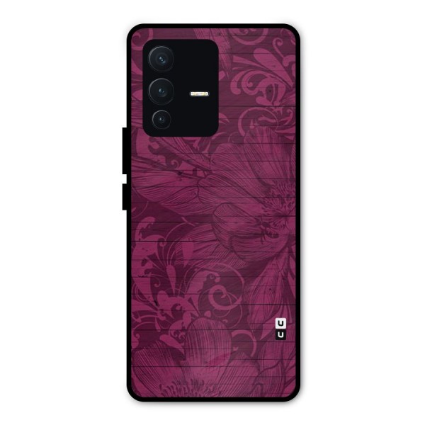 Magenta Floral Pattern Metal Back Case for Vivo V23 Pro