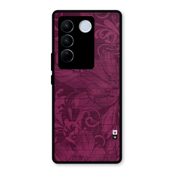 Magenta Floral Pattern Metal Back Case for Vivo V27 Pro