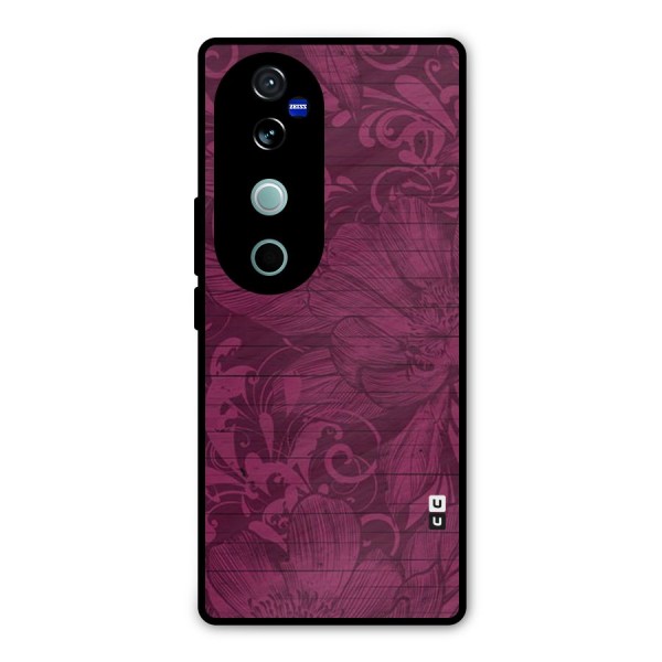 Magenta Floral Pattern Metal Back Case for Vivo V40 Pro