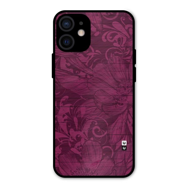 Magenta Floral Pattern Metal Back Case for iPhone 12 Mini