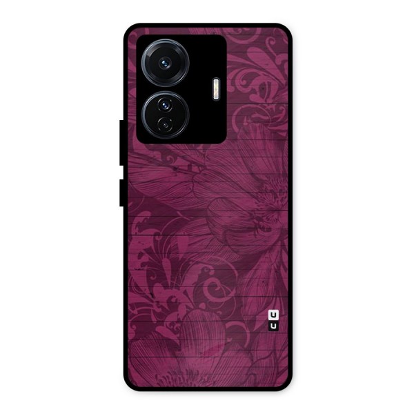 Magenta Floral Pattern Metal Back Case for iQOO Z6