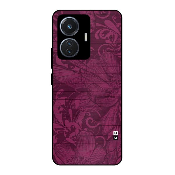 Magenta Floral Pattern Metal Back Case for iQOO Z6 44W
