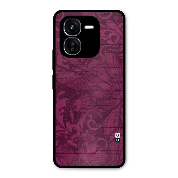 Magenta Floral Pattern Metal Back Case for iQOO Z9x