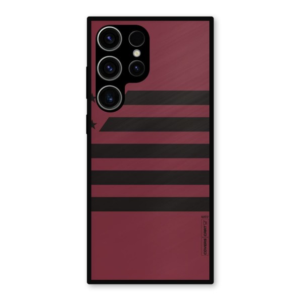 Maroon Star Striped Metal Back Case for Galaxy S23 Ultra