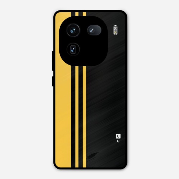 Minimal Yellow and Black Design Metal Back Case for iQOO 12