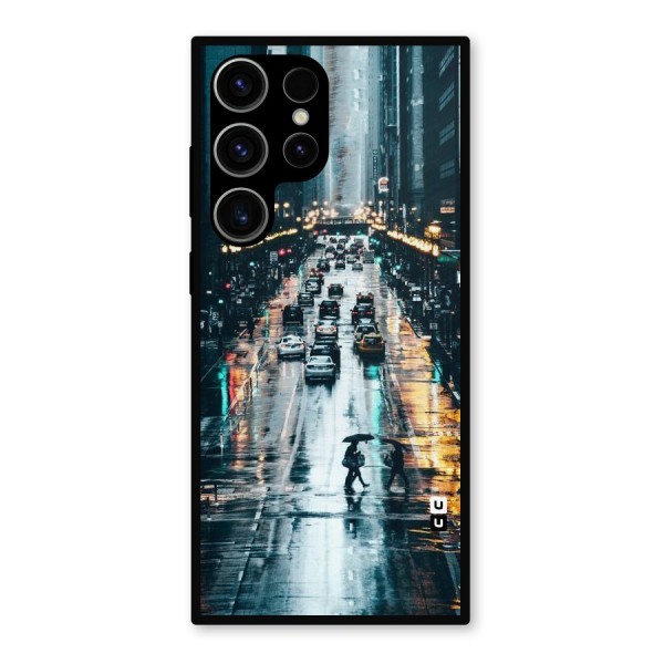 NY Streets Rainy Metal Back Case for Galaxy S23 Ultra