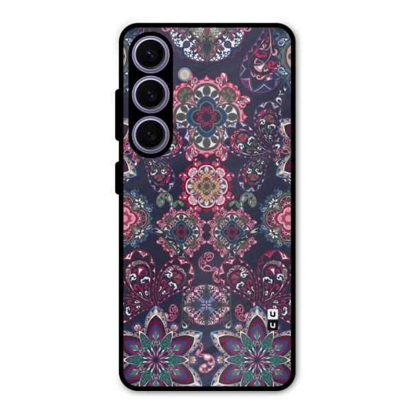 Navy Blue Bloom Pattern Metal Back Case for Galaxy S24