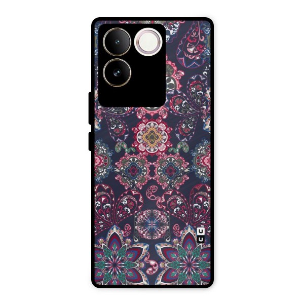 Navy Blue Bloom Pattern Metal Back Case for Vivo T2 Pro