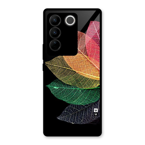 Net Leaf Color Design Glass Back Case for Vivo V27 Pro