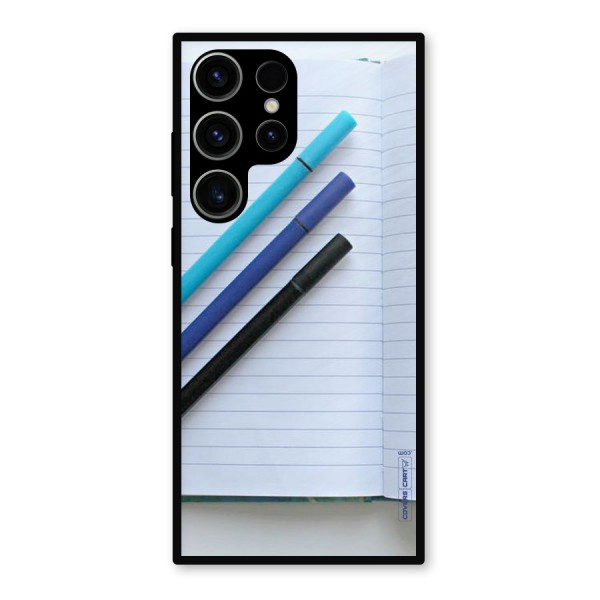 Notebook And Pens Metal Back Case for Galaxy S23 Ultra