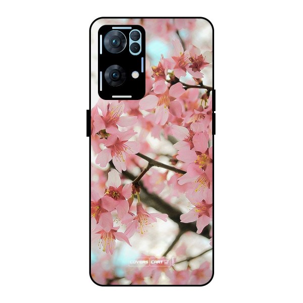 Peach Floral Metal Back Case for Oppo Reno7 Pro 5G