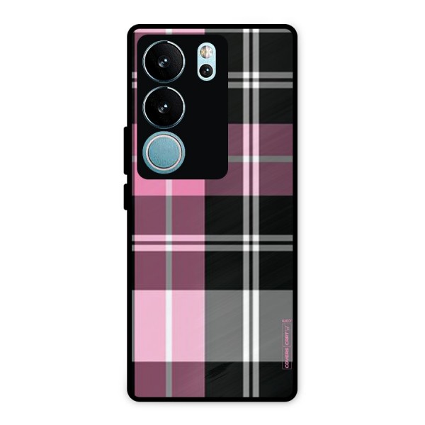 Pink Black Check Metal Back Case for Vivo V29
