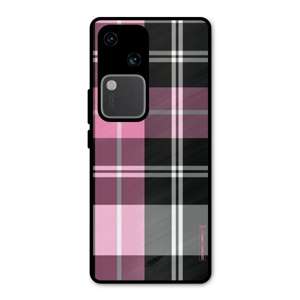 Pink Black Check Metal Back Case for Vivo V30