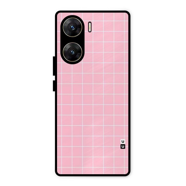 Pink Checks Metal Back Case for Vivo V29e